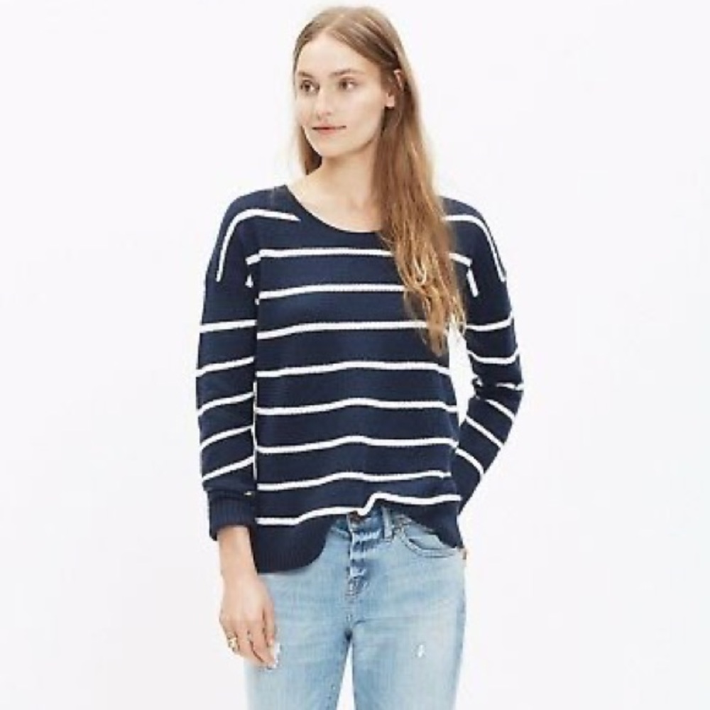 MADEWELL Navy Striped Crewneck Knit Sweater